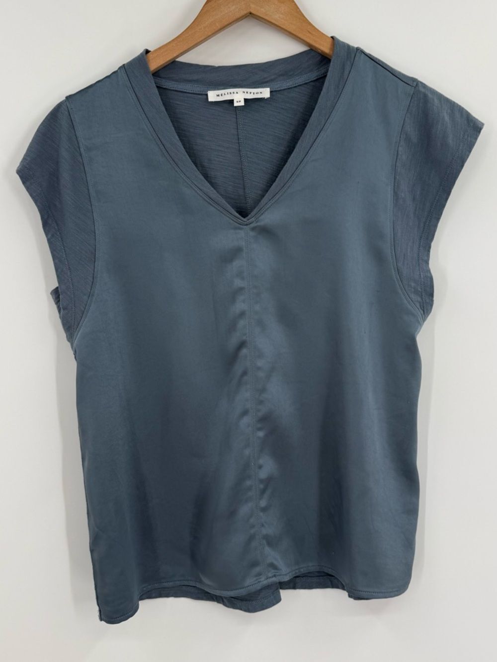 Melissa Nepton Cameron V Neck Mix Media Top | Blue | Small